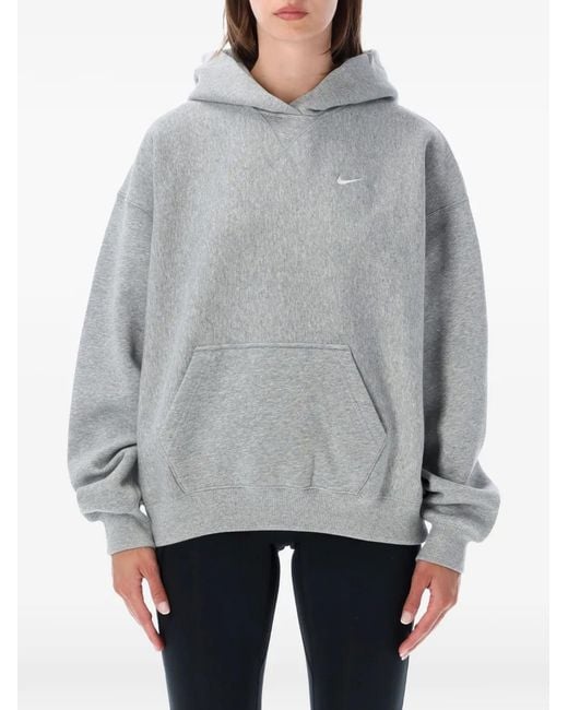 Nike Gray Studio Logo-Embroidered Pouch-Pocket Hoodie
