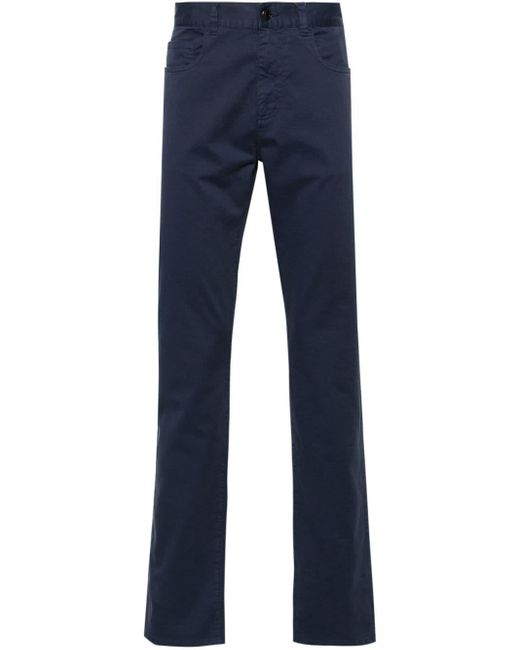 Canali Blue Mid-rise Straight-leg Trousers for men
