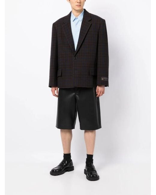 we11done Black Grid-Pattern Single-Breasted Blazer