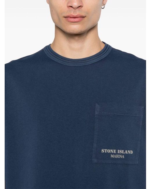 T-shirt en coton à logo imprimé Stone Island pour homme en coloris Blue
