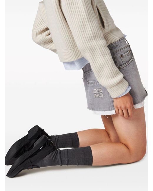 Miu Miu Mini-spijkerrok Met Geborduurd Logo in het Gray