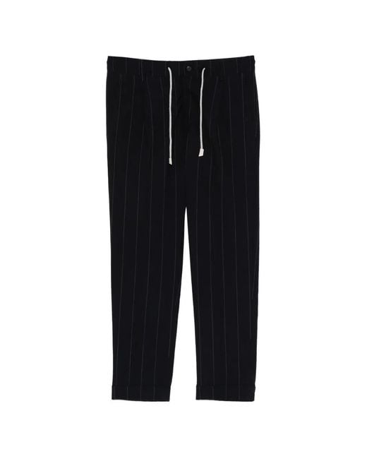 Eleventy Black Pinstripe-Pattern Drawstring Trousers for men