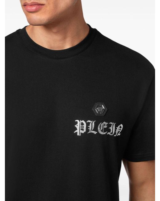 Philipp Plein Black Skull Crystal-embellished T-shirt for men