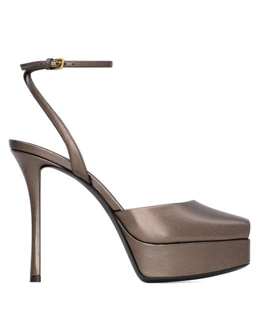 Saint Laurent White Platform Ankle Strap Sandals