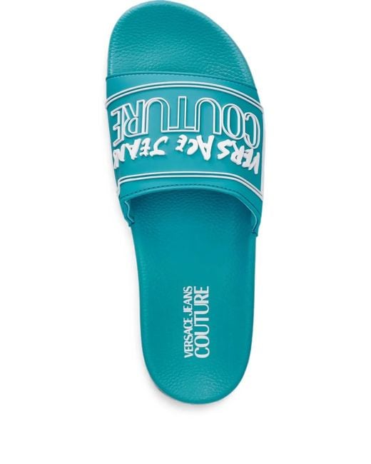 Versace Jeans Couture Blue Logo-Patch Slides for men