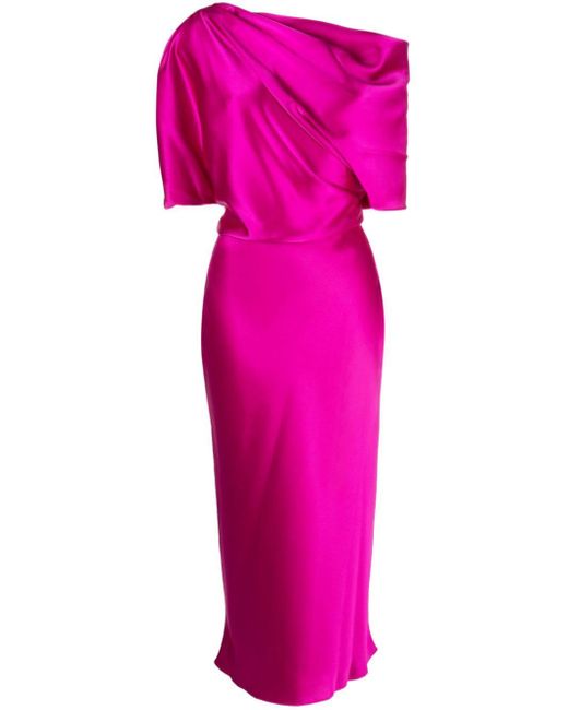 Amsale Pink Off-shoulder Draped Midi Dress