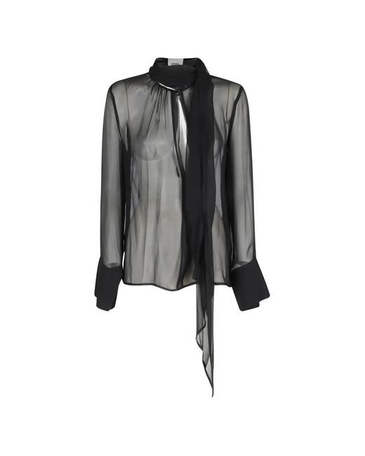 Erika Cavallini Semi Couture Black Sheer Pussy-Bow Blouse