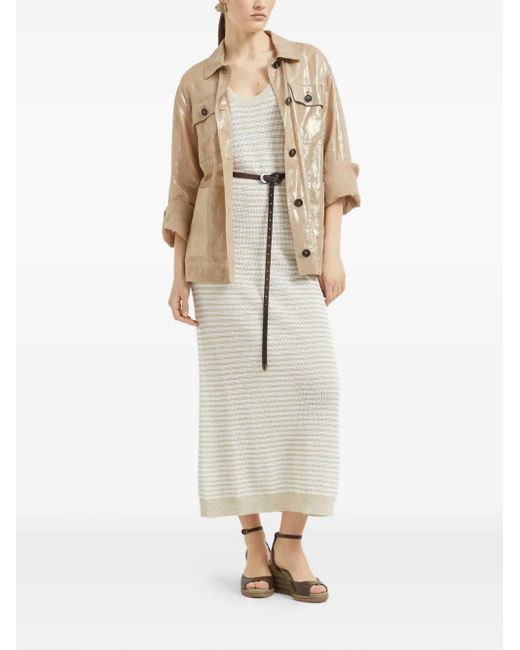 Brunello Cucinelli White Open-Knit Maxi Dress