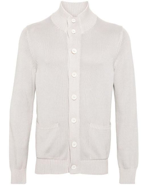 Malo White Ribbed-knit Cotton Cardigan for men