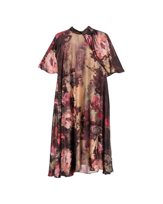 Antonio Marras Brown Floral-Print Tie-Neck Dress