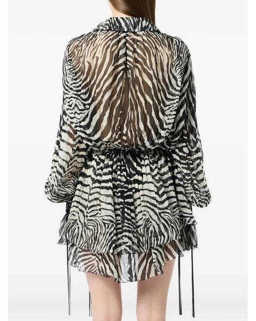 Blumarine Black Lace-Trim Zebra-Print Mini Dress