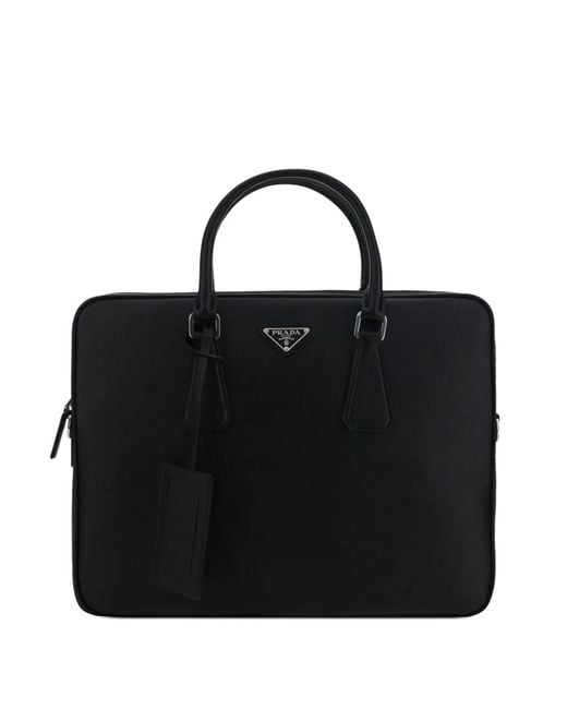 Prada Black Saffiano Leather Briefcase for men