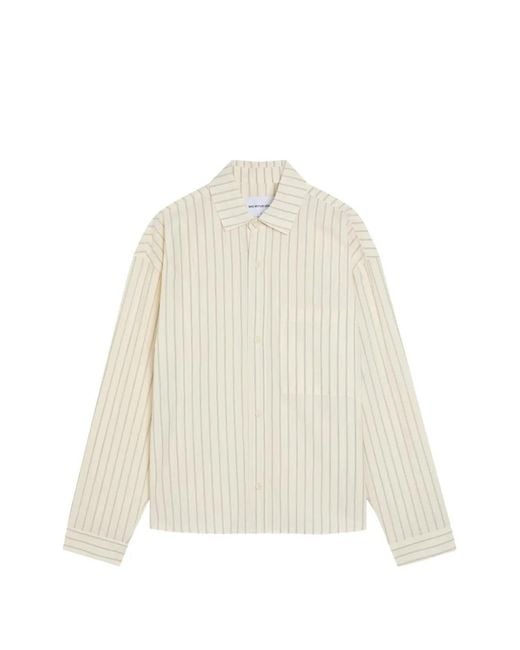 MKI Miyuki-Zoku White Vertical-Stripe Chest-Pocket Shirt for men