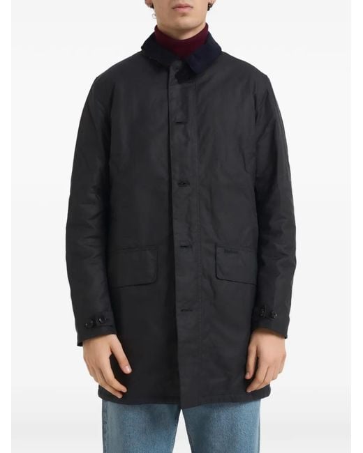Barbour Gray Waxed Corduroy-Collar Coat for men