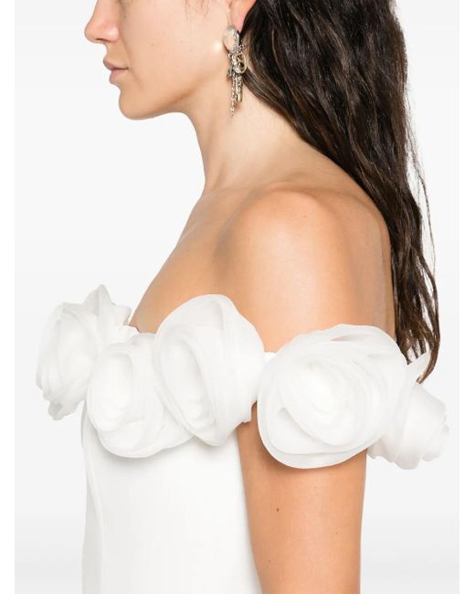 Nissa White Floral-Appliqué Maxi Dress