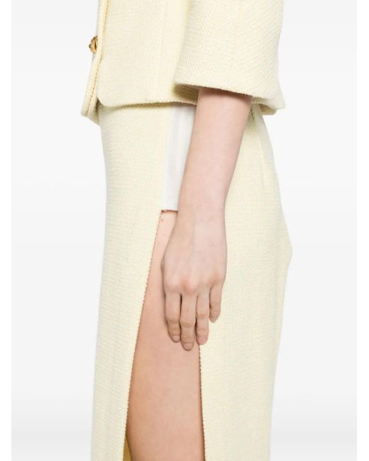 Elisabetta Franchi Natural Diamond-Embellished Tweed Skirt