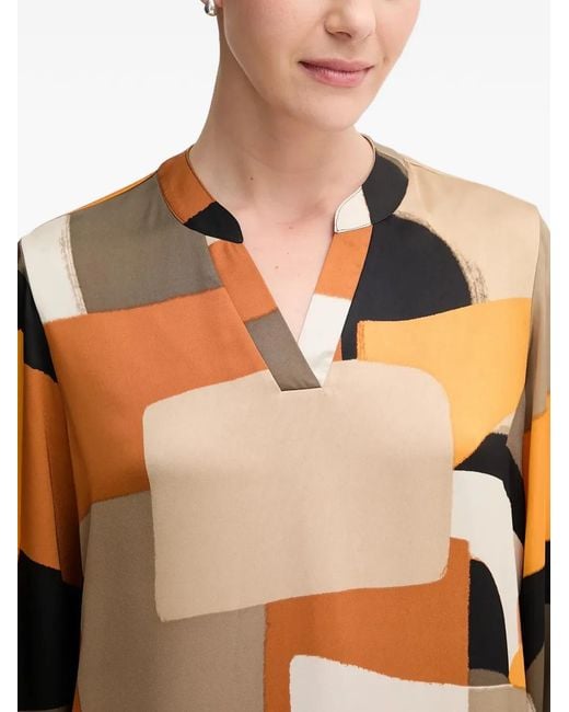 Joseph Ribkoff Orange V-Neck Geometric-Pattern Midi Dress