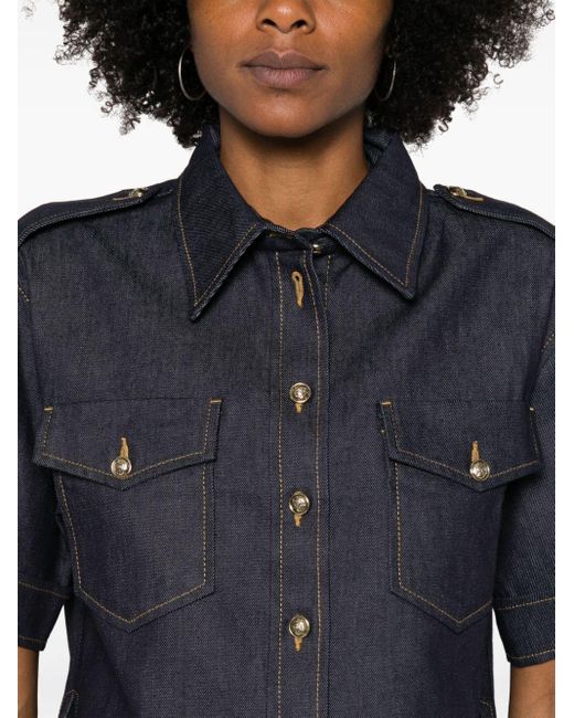 Sandro Blue Patch-Pocket Short-Sleeve Denim Shirt