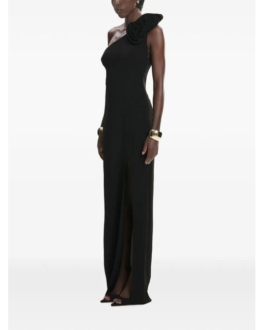 Lita Couture Black Rosette-Appliqué Maxi Dress