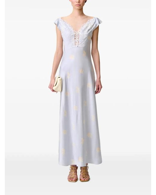 Claudie Pierlot White Lace-Trim Floral-Print Maxi Dress