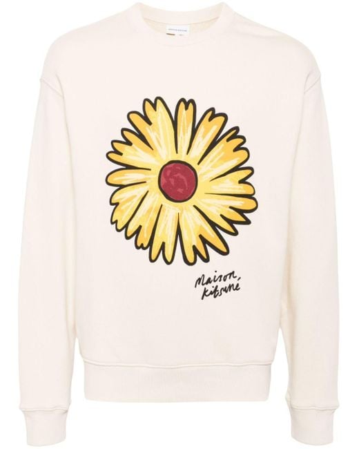 Maison Kitsuné Natural Sunflower Motif Long Sleeve Sweater for men