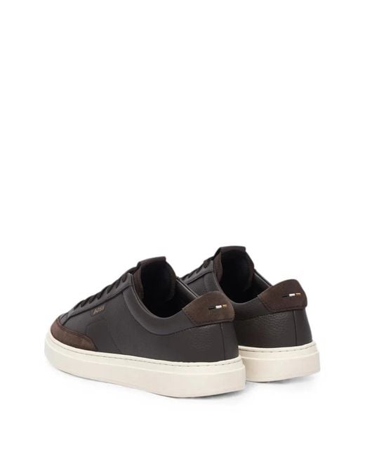 Boss Brown Panelled Leather Sneakers for men