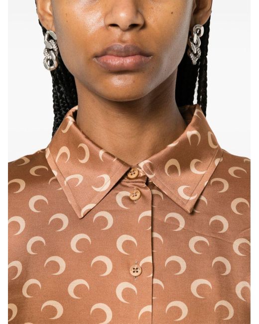 MARINE SERRE Brown Crescent Moon-print Shirt