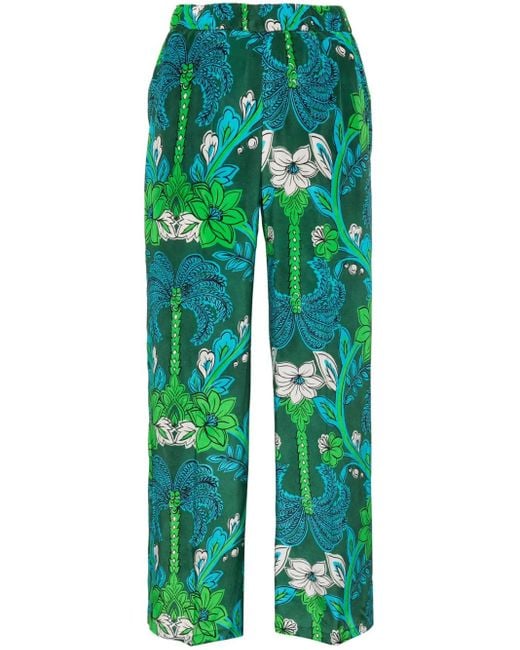 P.A.R.O.S.H. Green Stelo Floral-Print Trousers