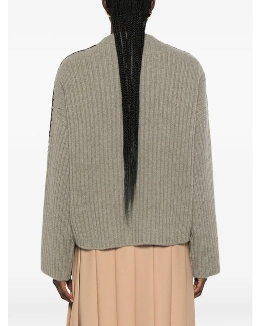Kujten Green Ribbed Whipstitch-Trim Sweater