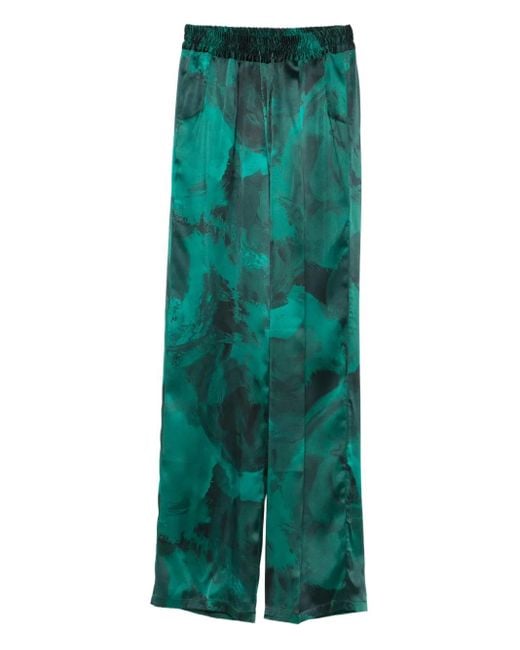 Kiton Green Printed Silk Trousers