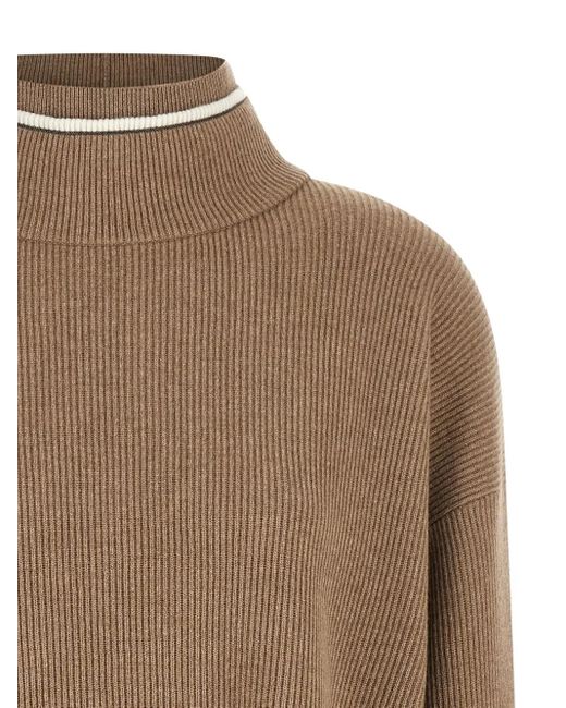 Brunello Cucinelli Brown Ribbed High-Neck Sweater