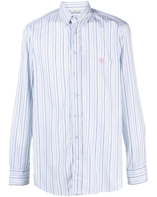 Etro Gestreiftes Hemd Mit Logo-Stickerei in Blue für Herren