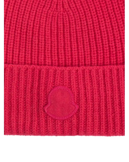 Moncler Red Ribbed Logo Patch Beanie