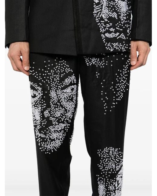 Kidsuper Black Faux-Pearl Embellished Straight-Leg Trousers for men