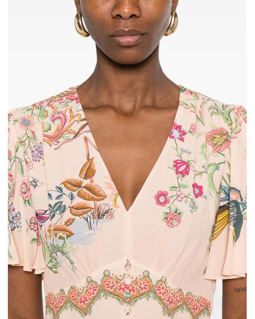 Etro Pink Floral Print V-Neck Dress