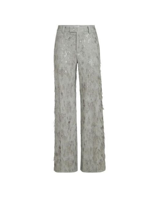 Brunello Cucinelli Gray Pantalon Évasé En Flanelle De En Laine Vierge Et Cachemire À Broderie Dazzling Lynx