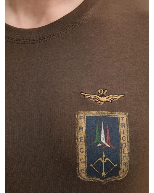 Aeronautica Militare Brown Embroidered-Logo Patch-Detail T-Shirt for men