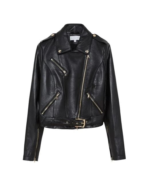 Patrizia Pepe Black Grained Lambskin Biker Jacket