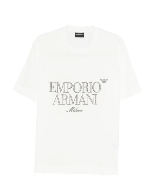 Emporio Armani White T-Shirt With Logo Embroidery for men