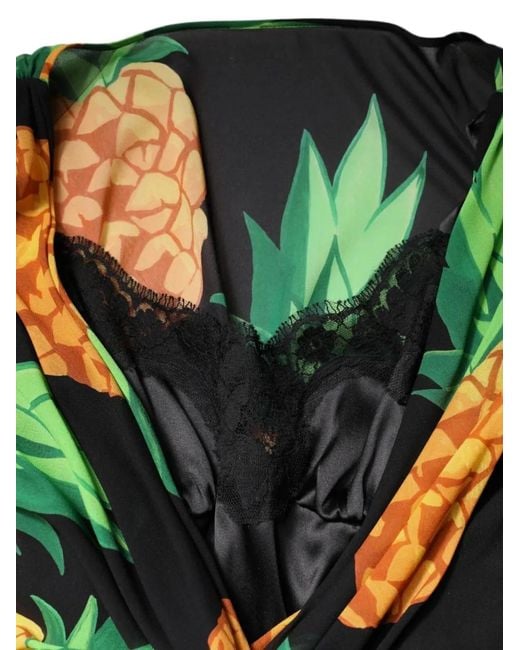Dolce & Gabbana Green Pineapple-Print Wrap Mini Dress