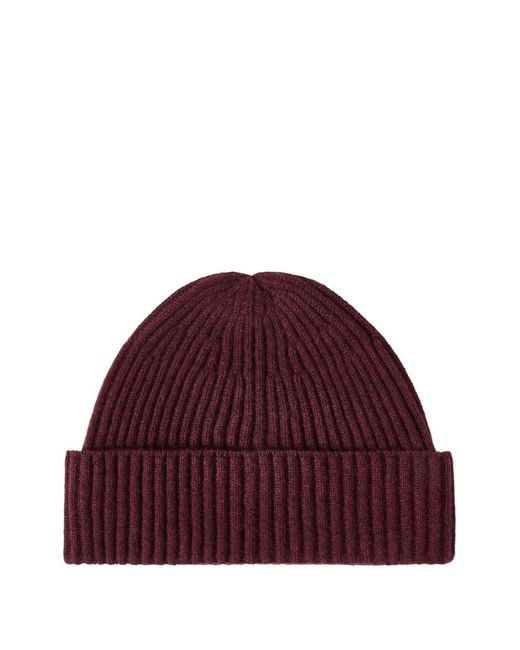 Brunello Cucinelli Red Cashmere English Rib Double Knit Beanie Hat for men