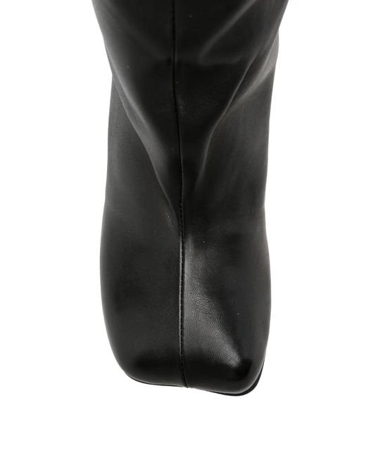 Liska Black Square-Toe Block-Heel Boots