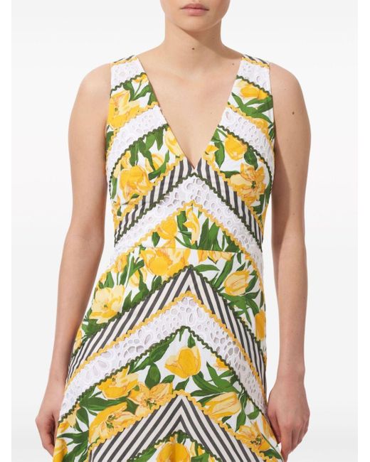 Carolina Herrera Yellow Patchwork-design Cotton Midi Dress