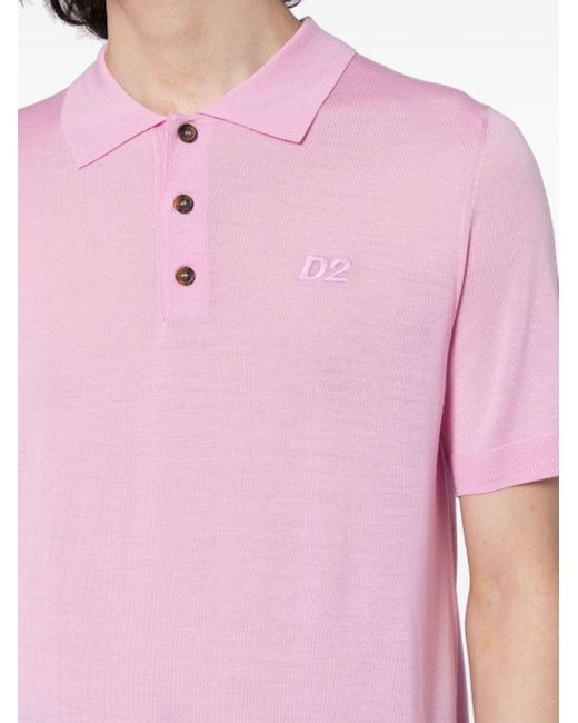 DSquared² Pink Logo-embroidered Virgin Wool Polo Shirt for men