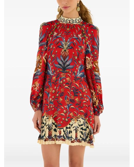 Farm Rio Mini-Jurk Met Bloemenprint En Knopen in het Red