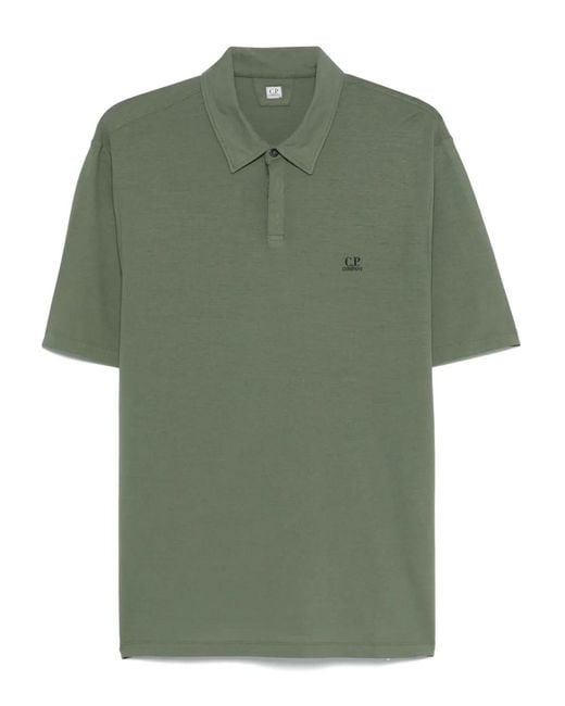 C P Company Green Crepe Jersey Polo Shirt for men