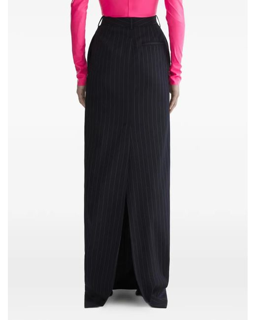 Mugler Black Jupe Fendue À Fines Rayures