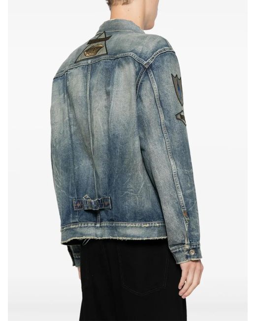 Sacai Blue Patch-Embellished Button-Up Denim Jacket for men