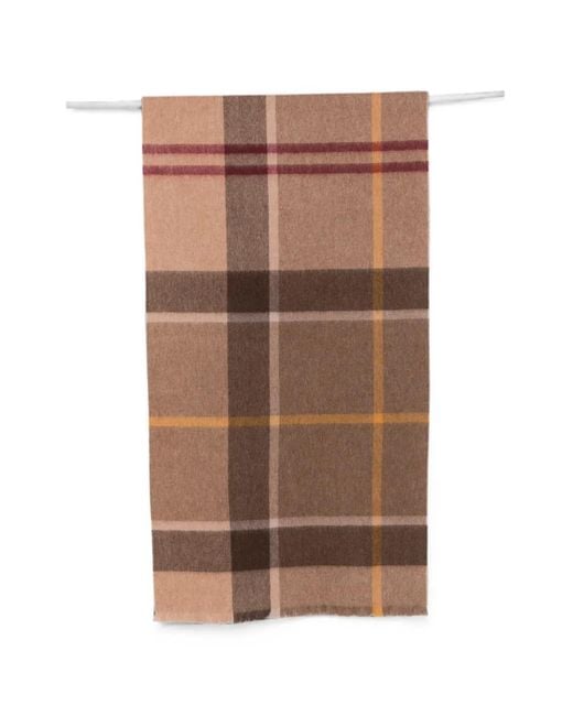 Barbour Brown Check-Pattern Fringed Scarf