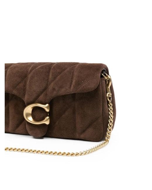 COACH Brown Sac Porté Épaule En Daim Matelassé Tabby
